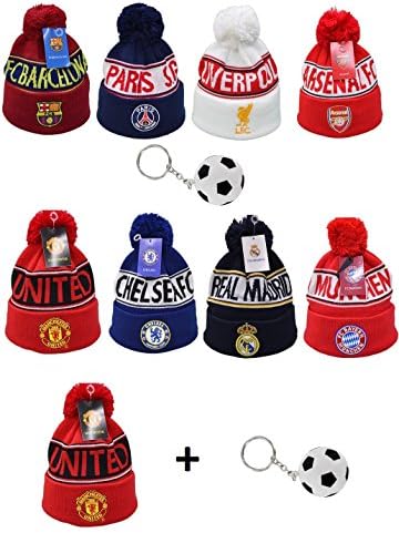 Soccer Fan Beanie Winter Hat with Key Chain by World Sports Fanatics® ✮ All Clubs &amp; Countires ✮ Knit and Cuffed ✮ One Size Fits All (Adult - One Size Fits All, Manchester United)