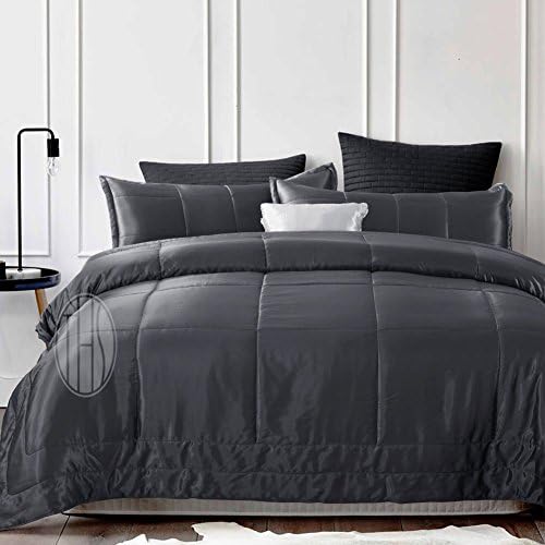 Taihu Snow Silk Comforter with 19mm Mulberry Silk Filling and Cover for Summer (Charcoal, Queen)