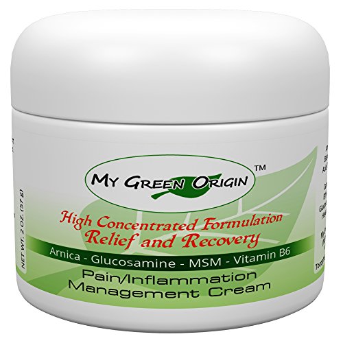 Pain Relief Cream. This Natural Pain Relief Cream Contains Arnica, Glucosamine, MSM and Vitamin B6. Helps With Sciatica, Arthritis, Joint and Muscle Pain, Plantar Fasciitis, Tennis Elbow and Bursitis.