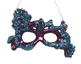 Regal Peacock Plum Mica Glitter Mardi Gras Mask Christmas Ornament