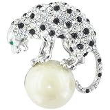 Rhinestone Tiger On Faux Pearl Animal Pin Brooch