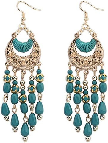Bohemia Crescent Shape Tassel Earrings blue