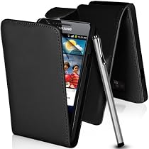 Supergets Samsung Galaxy S2 I9100 Premium Black Top Flip Synthetic Leather Case Includes Screen Protector, Touch Screen Stylus And Polishing Cloth