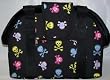 Designer Pet Carrier - Skull Pet Carrier - Black with Multi Skulls Graphic - Small