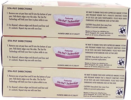 Alfapet Kitty Cat Large Elastic Sta-put Litter Box Liners 12 Per Box (3 Pack/boxes)