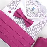 Magenta Silkpre-tied Bow Ties and Cummerbund for Men Handkerchiefs Cufflinks with Gift Box Cm1006  Pink