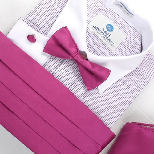 Magenta Silkpre-tied Bow Ties and Cummerbund for Men Handkerchiefs Cufflinks with Gift Box Cm1006