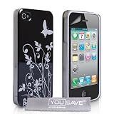Yousave Accessories AP-GA01-Z137 Etui pour Apple iPhone 4 / 4S Noir / Argent Papillon Florauxpar Yousave Accessories