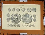 Antique Print C1800-1870 Roman Coins Semis Denarius