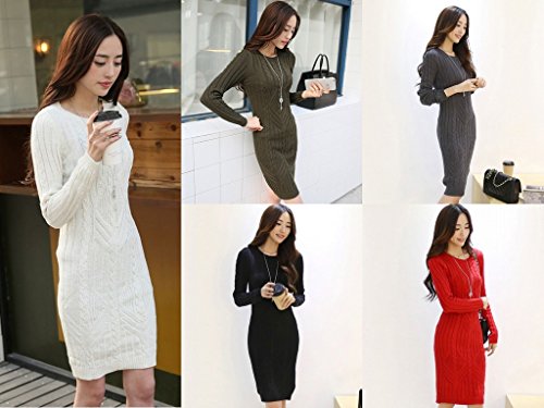 [Kapua] シンプル ケーブル 編み 薄 ニット ロング 丈 ワンピース OP (5色 展開)