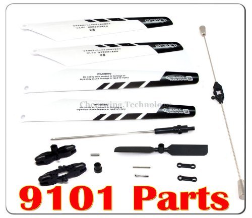 Quick Wear spare Parts(balance bar/connect buckle/main blade grip set/bottom fan clip/inner shaft/Tail Rotor of RC Helicopter 9101 + Main Blade A B 9101-04