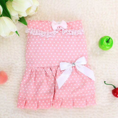 Pet Dog Dress Skirt Apparel Clothes w/ Dots - Pink