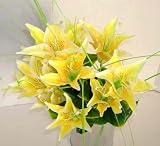 12 Yellow Lily Artificial Silk Flowers Bouquet - Just Artifacts Brand