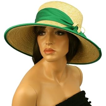 Summer Beach Straw Floppy Wide Brim Adjustable Church Hat Cap 58cm Beige Green
