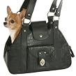 Designer Dog Carrier - The Park Avenue Collection - Black Faux Croc w/Genuine Leather Trim