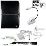 Slim High Quality Durable Synthetic Leather Case Customer Made For Barnes & Noble Nook eBook Reader + Includes a 4-Inch eBigvalue Determination Hand Strap+ Complete Travel Package with Clip on Dual Super LED Light with Flexible Goose neck (White) and 3 in 1 Combo: Home & Car Charger with USB Data Cable