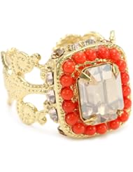 Sorrelli " Andalusia" Riverstone Cube Silk and Padparadscha Rhinestone Chain Adjustable Ring