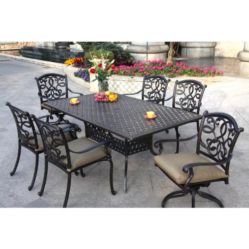Darlee Santa Monica 6-person Cast Aluminum Patio Dining Set - Antique Bronze