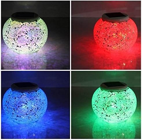 iHomeSet Solar Powered Waterproof Color-Changing Mosaic Table Lamp - Energy Saving Crystal Glass Globe Ball LED Night Light for Garden, Patio, Party, Yard, Outdoor - Elegant Home Indoor Decorations