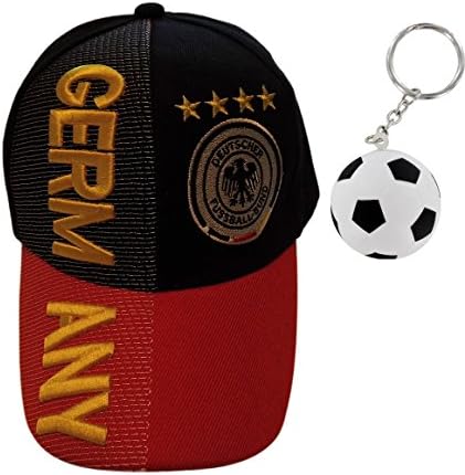 Euro Cup Soccer Fan Adjustable Hat with Soccer Ball Key Chain by World Sports Fanatics® ✮ All Countires Available ✮ One Size Fits All (Adjustable - One Size Fits Most, Germany Black/Red)