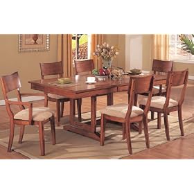 7pc Contemporary Style Brown Finish Wood Dining Table and 6 Chairs Set w Leaf by visiondecor Furniture
