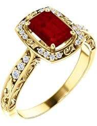 18K Yellow Gold 7.00x5.00mm Emerald Cut Chatham Created Ruby and Diamond Ring -- LIFETIME WARRANTY