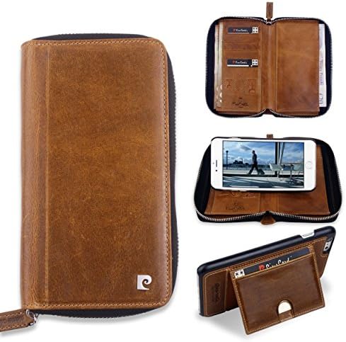 iPhone 6s Plus Case, Pierre Cardin Genuine Leather Zip Around Wallet Card Slots Cover, Brown
