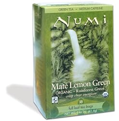 Numi Organic Tea Mate Lemon Green - Full Leaf Green Tea and Mate in Teabags, 18-Count Box (Pack of 6)