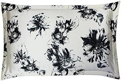 Ink Wash Painting Printed Floral Pattern 100% Pure Silk Pillowcase for Hair & Facial Beauty Queen Standard Size, Pillow Shams Cover with Hidden Zipper - Better Than Satin, 20"x30"