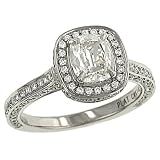 Cushion & 3 Sided Pave Diamond Engagement Ring 1.61ct