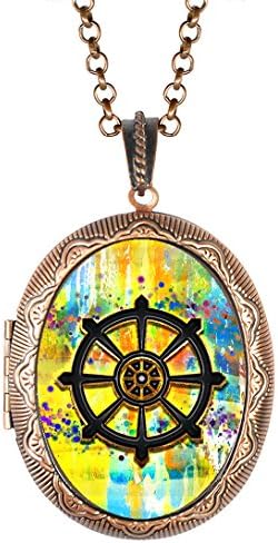 Dharmachakra Wheel of Dharma Buddhism Copper Locket Pendant