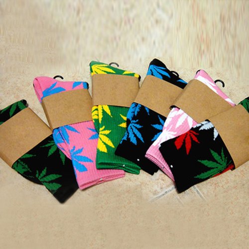 Gemswedding One Pair New Plantlife Marijuana Weed Leaf Cotton High Socks Men/women