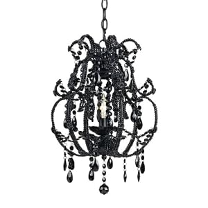 AF Lighting 7368-1H Mystic Candle Base Mini Chandelier, Black Hanging Glass with Beads by Elements