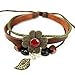 Real Spark Red Lucky Flower Leaf Pendant Wood Cube Beaded Adjustable Length Wrap Bracelet
