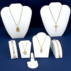 White Leatherette Jewelry Display 6 Pc Set New Bonus