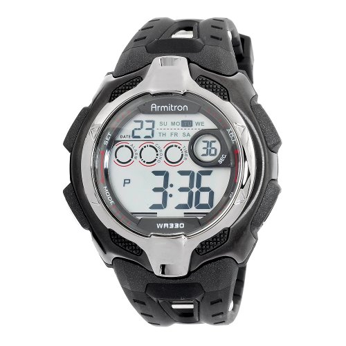 Armitron Men's 408176BLK Sport Silver-Tone and Black Digital Chronograph Watch