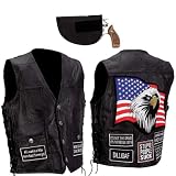 Diamond Plate - Veste Gilet Cuir noir Buffalo biker USA patches brodes avec holster - Taille XXXL - GFVAP3XL