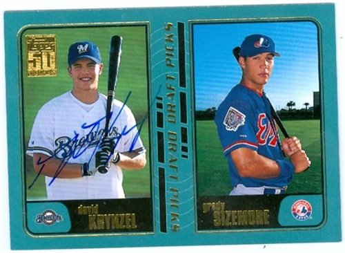 Grady Sizemore baseball card 2001 Topps #750 (Cleveland Indians star rookie card) signed by David Kr