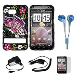 Full Diamond Black Case with Rainbow Butterfly Design Rhinestone Diamante 2 ....