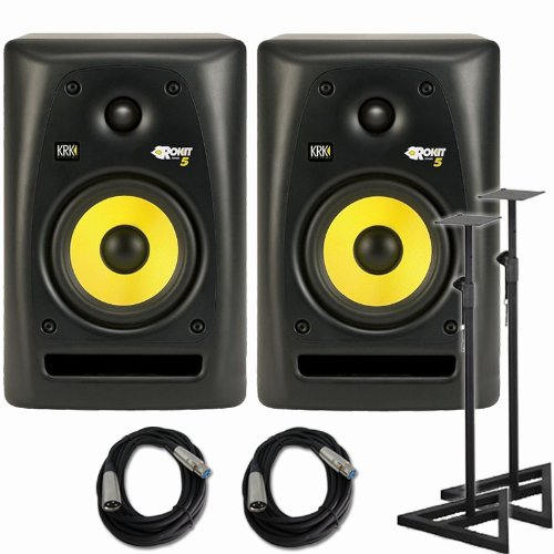 KRK RP5G2 Studio Reference Monitors Rokit 5 (PAIR) + 2 Speaker Stands