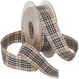 Morex Blackberry Plaid Ribbon, 1-Inch by 22-Yard Spool, Natural