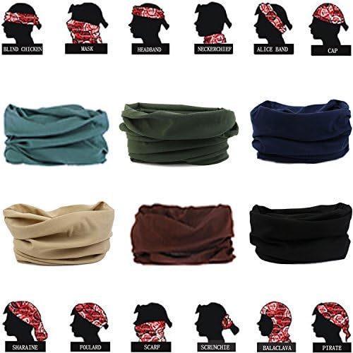 MAKALU 6 Pack 12-in-1 Multifunctional and Seamless High Elastic Magic Sports Headband - as Headwear Scarf Wrap, Bandana, Neck Gaiter, Mask, Helmet Liner wristband & More - Mixed Sets (11-Solid03)
