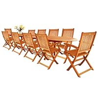 LuuNguyen - Win Outdoor Hardwood 11-Piece Extension / Expandable Dining Set (Natural Wood Finish)