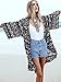 Persun Women Dark Blue Tribe Pattern 3/4 Sleeve Loose Kimono, Blue, Large