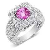 Gorgeous Cushion Cut Checker Board Created Pink Sapphire & White CZ Size 6 Gemstone Ring in Sterling Silver