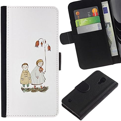 iKiki Tech / Flip PU Leather Case Cover - White Pastel Sea Love Couple - Samsung Galaxy S4 I9500
