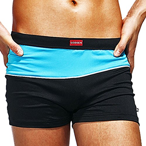 Godsen Men\'s Swimming trunks Boxer Brief,Black (Small, Black And Blue