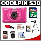 Nikon Coolpix S30 Shock &amp; Waterproof Digital Camera (Pink) with 8GB Card + Case + Batteries...