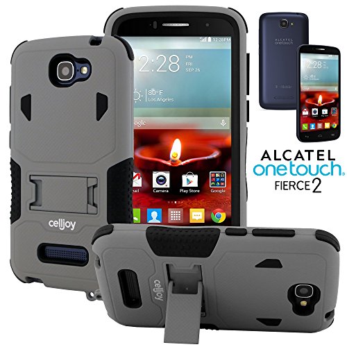 One Touch Fierce 2 Case, CellJoy [Combat Armor] {Wolf Gray} Alcatel One Touch Fierce 2 2014 Release Model Case (WILL NOT FIT Alcatel Fierce 1st Gen) Hybrid Ultra Fit Dual Protection [Heavy Duty] Kickstand **Shock-proof** [Rugged Grip Skin] - Robot Case Cover
