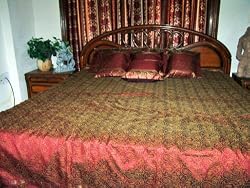 7p Red Floral Silk Sari India Bedding Bedspread Duvet King/ Queen.